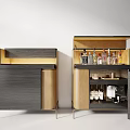 Contemporary Sideboard Cabinet With Dark Light Wood Finish Metal Legs And Open Storage Shelves
