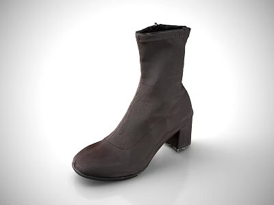 Stylish Brown Leather Ankle Boots Featuring Block Heel And Modern Design For Daily Wear 3d model