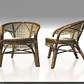 Natural Handwoven Rattan Leisure Chairs With Curved Armrests And Cushioned Seats