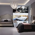 Modern Style Bedroom Showroom With Elegant Beds And Lighting Fixtures