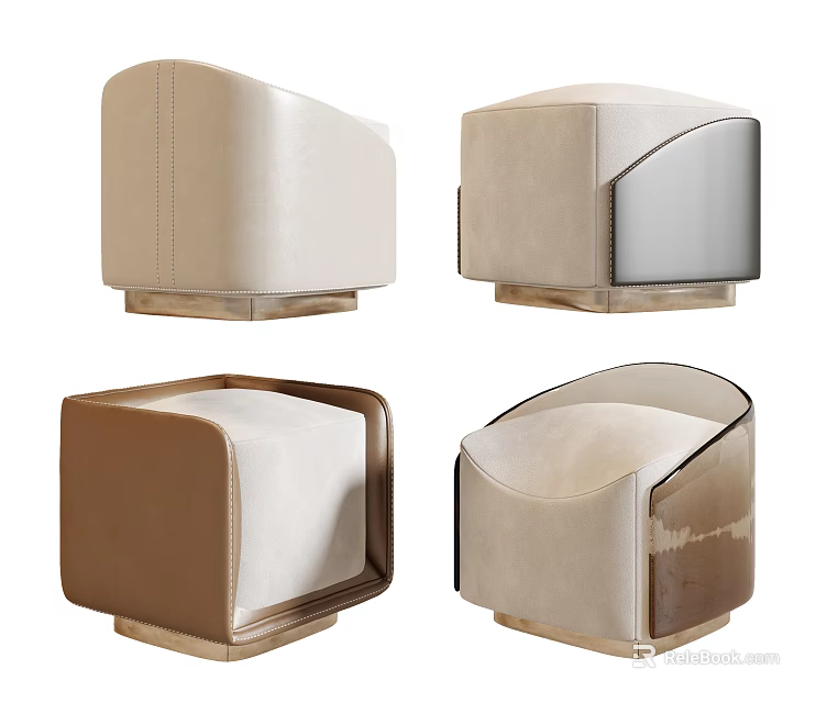 Modern Minimalist Desk Designs With Leather And Wooden Finishes In Beige Brown 3d model 