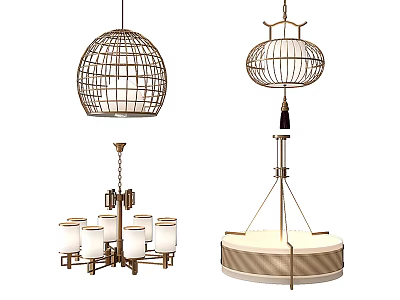 Various Elegant Chandeliers With Metal Frames Glass Shades And Tassel Details 3d model