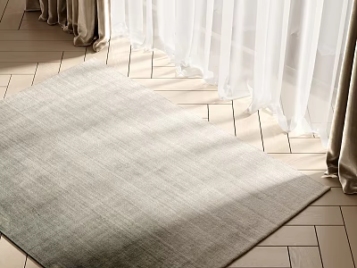 Neutral Toned Square Rug In Room With Tile Floor And Curtains 3d model