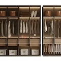 Modern Wardrobe Interior Design With Built-in Lighting Storage Boxes Baskets And Hanging Clothes 3d model