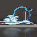 Modern Blue Art Installation With Circular Frame And Geometric Platforms 3d model