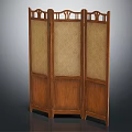 Wooden Three Panel Room Divider Screen With Folding Design And Woven Fabric Panels