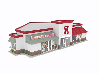 Dunkin Donuts Storefront With Red Roof White Walls And Branded Signage 3d model