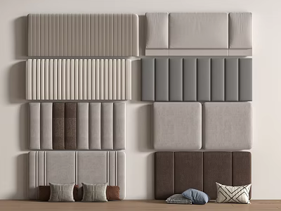 Stylish Upholstered Headboards With Different Panel Styles And Decorative Pillows In Neutral Colors 3d model