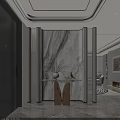 Modern Entryway Interior With Marble Feature Wall White Vase Bird Decoration And Metal Base Table