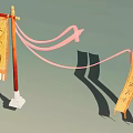 Traditional Pawnshop Advertising Banner With Wooden Pole Red Ribbons And Chinese Characters