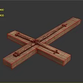 Wooden Cross Shaped Sculpture With Copper Metal Fasteners And Artistic Design
