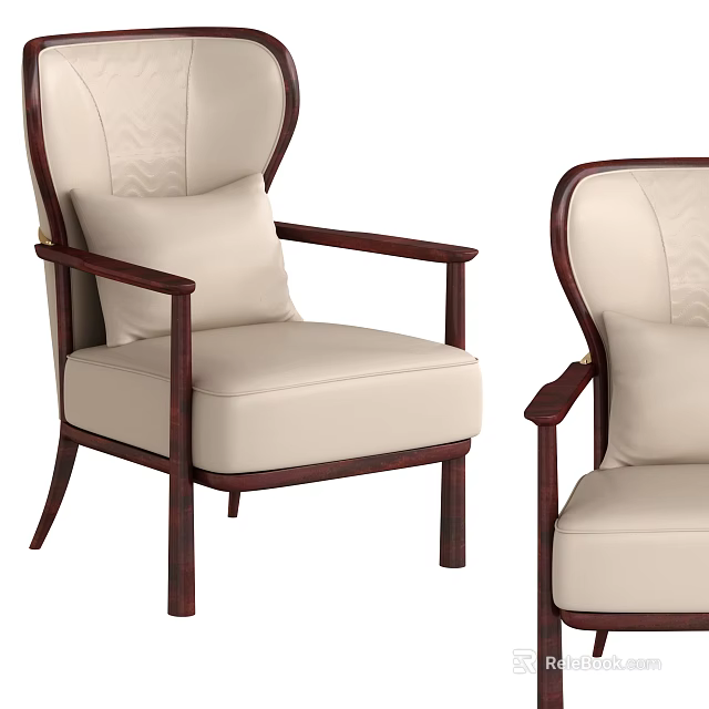 Elegant Accent Chair With Cream Upholstery Dark Wooden Frame Textured Backrest And Armrests 3d model 