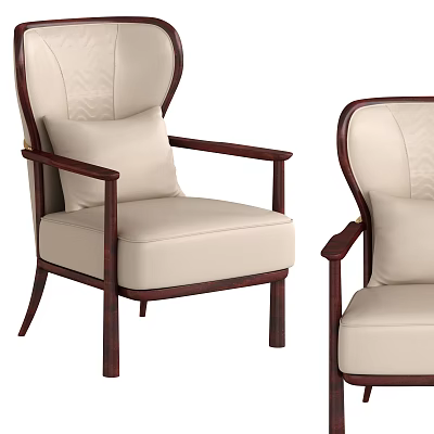 Elegant Accent Chair With Cream Upholstery Dark Wooden Frame Textured Backrest And Armrests 3d model