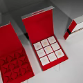 Decorative Ornament Set with Open Red Boxes and White Gift Box Featuring Golden Patterns 3d model