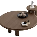 Round Wooden Coffee Table With Small Side Table Black Tray Decorative Balls And Book