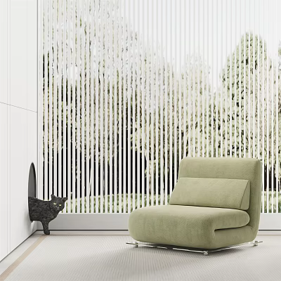 Light Green Single Sofa In Room With Window Vertical Blinds And Black Cat Nearby 3d model