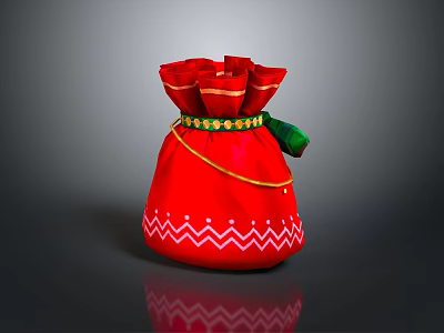 Red Decorative Pouch With White Zigzag Patterns And Golden String For Daily Use 3d model
