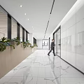 Modern Elevator Hallway with White Walls HOME Lettering World Map Decor Sleek Floor Ceiling Lights