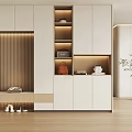 Elegant Modern Shoe Cabinet Interior With Storage Shelves LED Lights And Decorative Plant