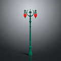 Vintage Outdoor Furniture Street Lamp With Green Pole And Red Lanterns