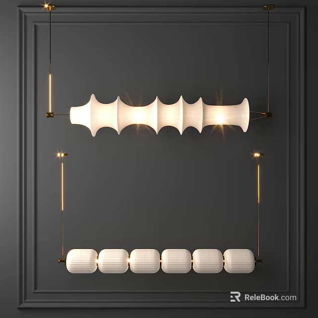 White Modern Chandelier With Unique Design On Dark Wall And Metal Frame 3d model 