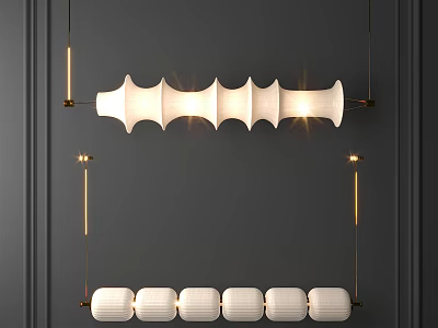 White Modern Chandelier With Unique Design On Dark Wall And Metal Frame 3d model