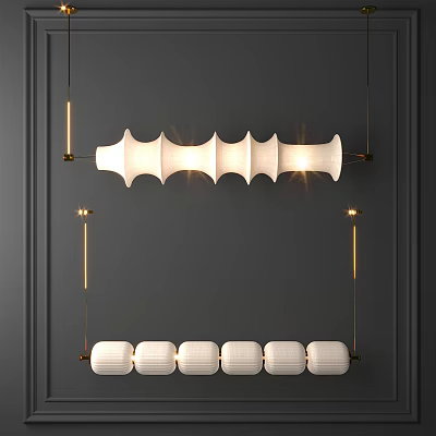 White Modern Chandelier With Unique Design On Dark Wall And Metal Frame 3d model