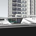 Modern Residential Entrance Gate With High Rise Buildings Greenery And Steps