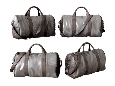 Four Stylish Gray Brown Duffel Bags With Handles And Shoulder Straps Design 3d model