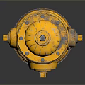 Yellow Fire Hydrant With Metal Chains And Vintage Design Against Dark Background