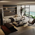 Modern Light Luxury Fabric Sofa And Marble Coffee Table Combination For Spacious Cozy Living Room