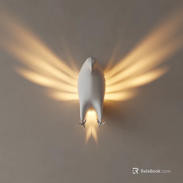 White Bird Shaped Wall Lamp On Light Wall With Warm Spreading Light Shadow Effects 3d model 