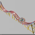 Fun Amusement Roller Coaster Ride With Red Track Yellow Supports And Colorful Cabin