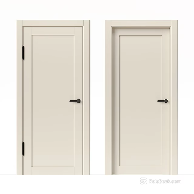Off White Swing Doors with Black Handles Simple Classic Design for Home Interior 3d model