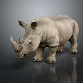 Gray Rhinoceros Standing on Shiny Reflective Surface with Neutral Gray Background 3d model