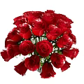 Bouquet of Red Roses in Transparent Vase with Green Leaves and Red Wire Decoration