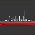 Vintage Warship Model With Red Bottom Gray Upper Deck And Smokestacks 3d model