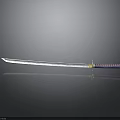 Traditional Samurai Sword With Shiny Metal Blade And Decorative Handle On Dark Background