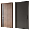 Stylish Modern Security Door With Wooden Panel And Black Metal Handle Design
