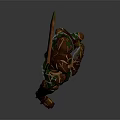 Epic Game Movie Character In Decorative Armor With Antler Helmet Holding Long Sword Green Trim