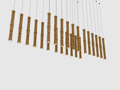 Multiple Natural Bamboo Cylindrical Chandelier Hanging Decorative Design For Modern Interior 3d model