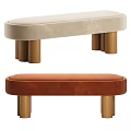 Modern Upholstered Sofa Bench With Round Wooden Legs In Beige And Brown Colors