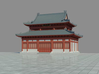 Ancient Chinese Architecture Two Story Structure With Traditional Roof Red Doors And White Base 3d model