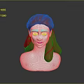 Game Movie Character Head with Red Long Hair and Green Eyes
