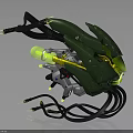 Sci Fi Character Creature With Mechanical Green Armor Yellow Parts And Black Cables
