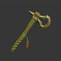 Golden War Hammer With Twisted Handle Spiked Head And Crescent Blade Pendant