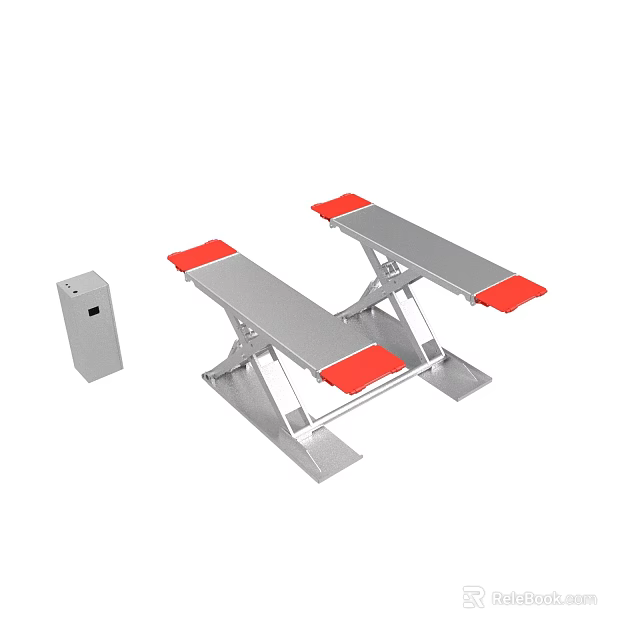 Dual Platform Industrial Lifting Equipment with Red Tops and Control Panel 3d model 