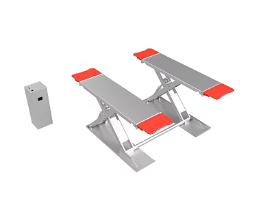 Dual Platform Industrial Lifting Equipment with Red Tops and Control Panel 3d model