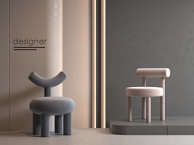 Modern Designer Accent Chairs With Gray Pink Round Seats Cylindrical Legs And Unique Backrests 3d model