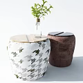 Modern Stylish Coffee Tables With Stacked Design Wooden Black And Round Shapes With Plants